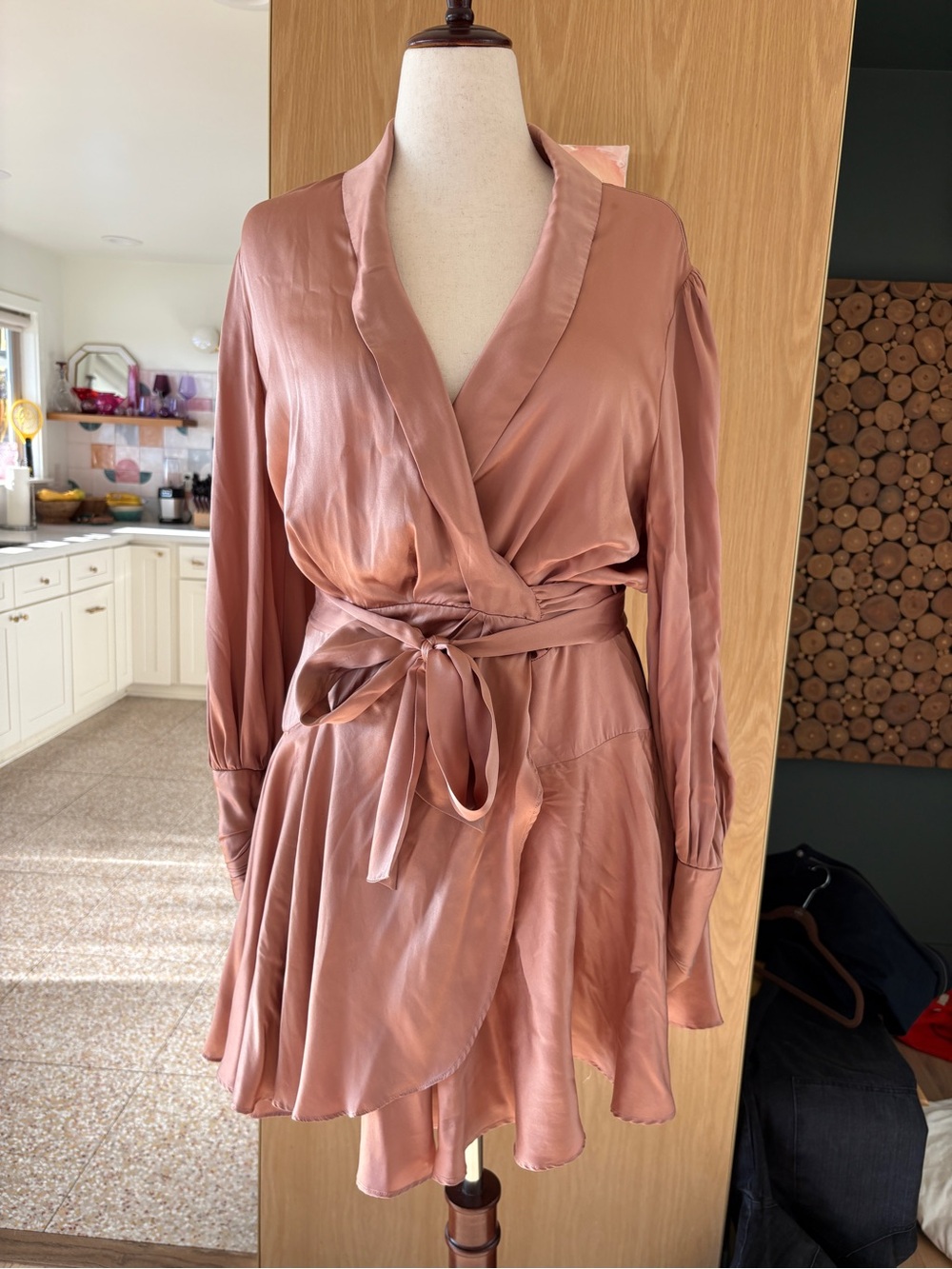 Zimmermann Rose Taupe Silk Wrap Mini Dress
